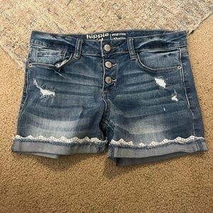 Hippie Girl Blue Denim Girls Shorts Lace Ruffle
